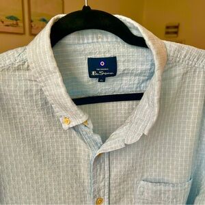 Ben Sherman Men’s Light Blue Cotton Textured Button-Down Short Sleeve Shirt XL